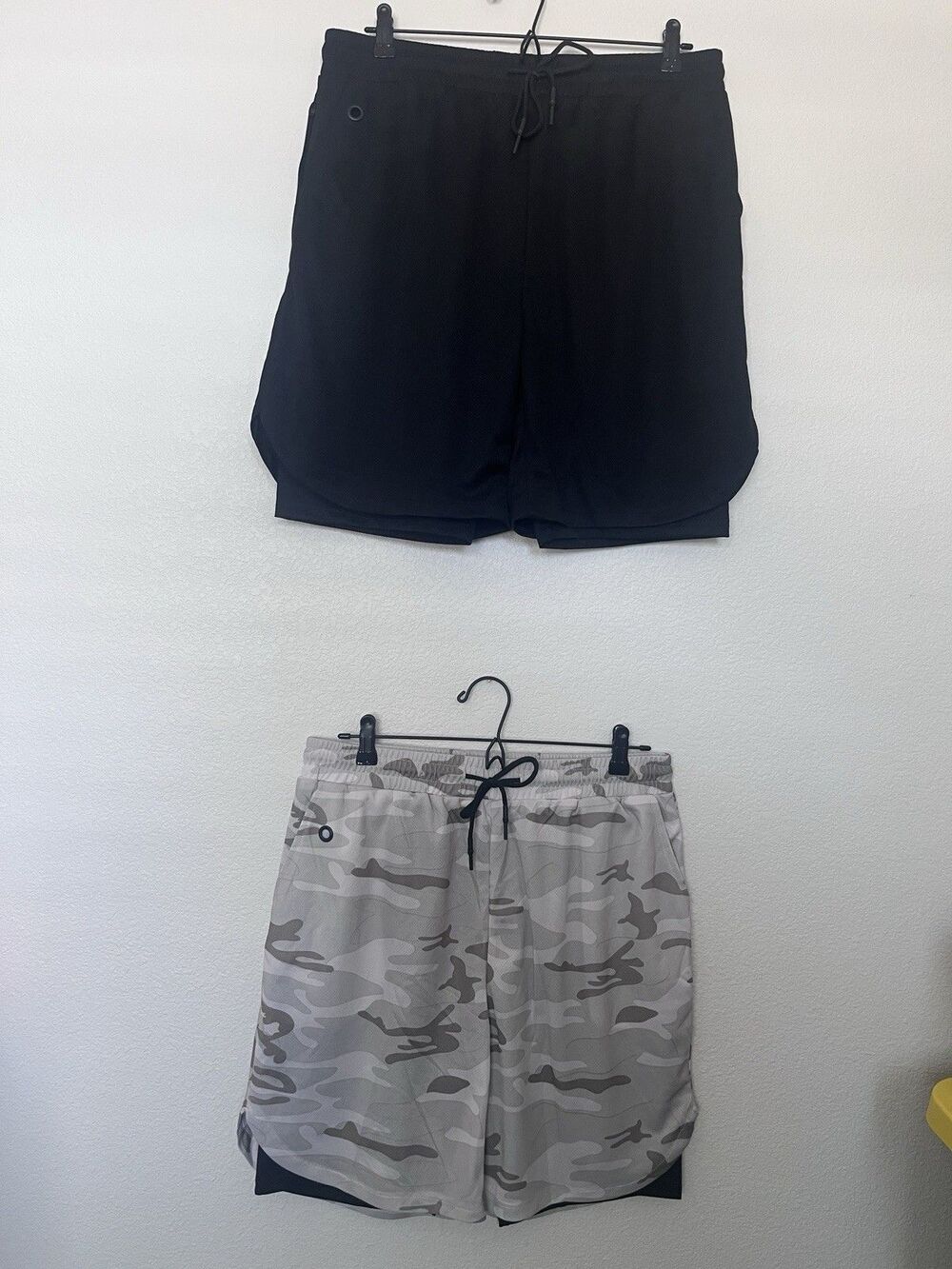 Men's 2-Pack 2-in-1 Running Shorts XL Black/Gray Camo Pockets